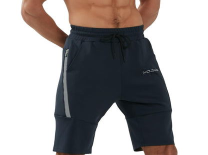 WORWE Pantalones Cortos para Hombre de Entrenamiento con Bolsillos con Cremallera para Correr, Gimnasio, Yoga, Crossfit