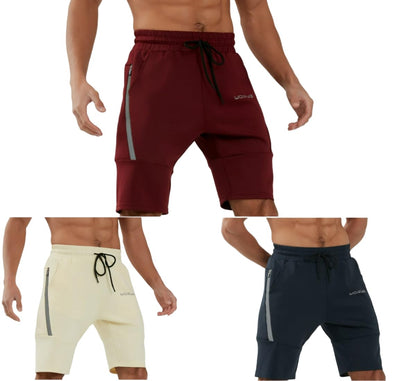 WORWE Pantalones Cortos para Hombre de Entrenamiento con Bolsillos con Cremallera para Correr, Gimnasio, Yoga, Crossfit