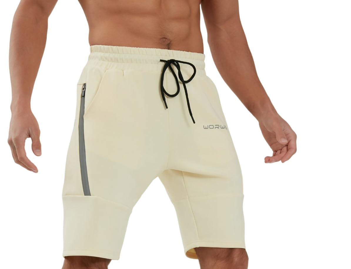 WORWE Pantalones Cortos para Hombre de Entrenamiento con Bolsillos con Cremallera para Correr, Gimnasio, Yoga, Crossfit