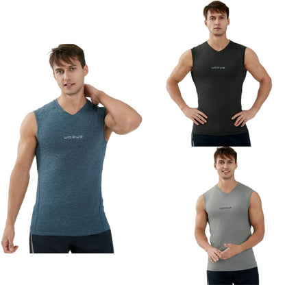 WORWE Camiseta sin Manga Hombre Compresion V-Cuello Deportiva-Moda Fitness Secado rapido Transpirable Anti-UV Tirante Top Cuello Pico