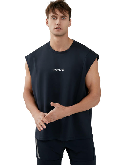 WORWE Camiseta sin Mangas para Hombre, Chaleco Tirante Entrenamiento, Gimnasio, Running, Peso, Crossfit,Verano Cuello Redondo,3D Logo,
