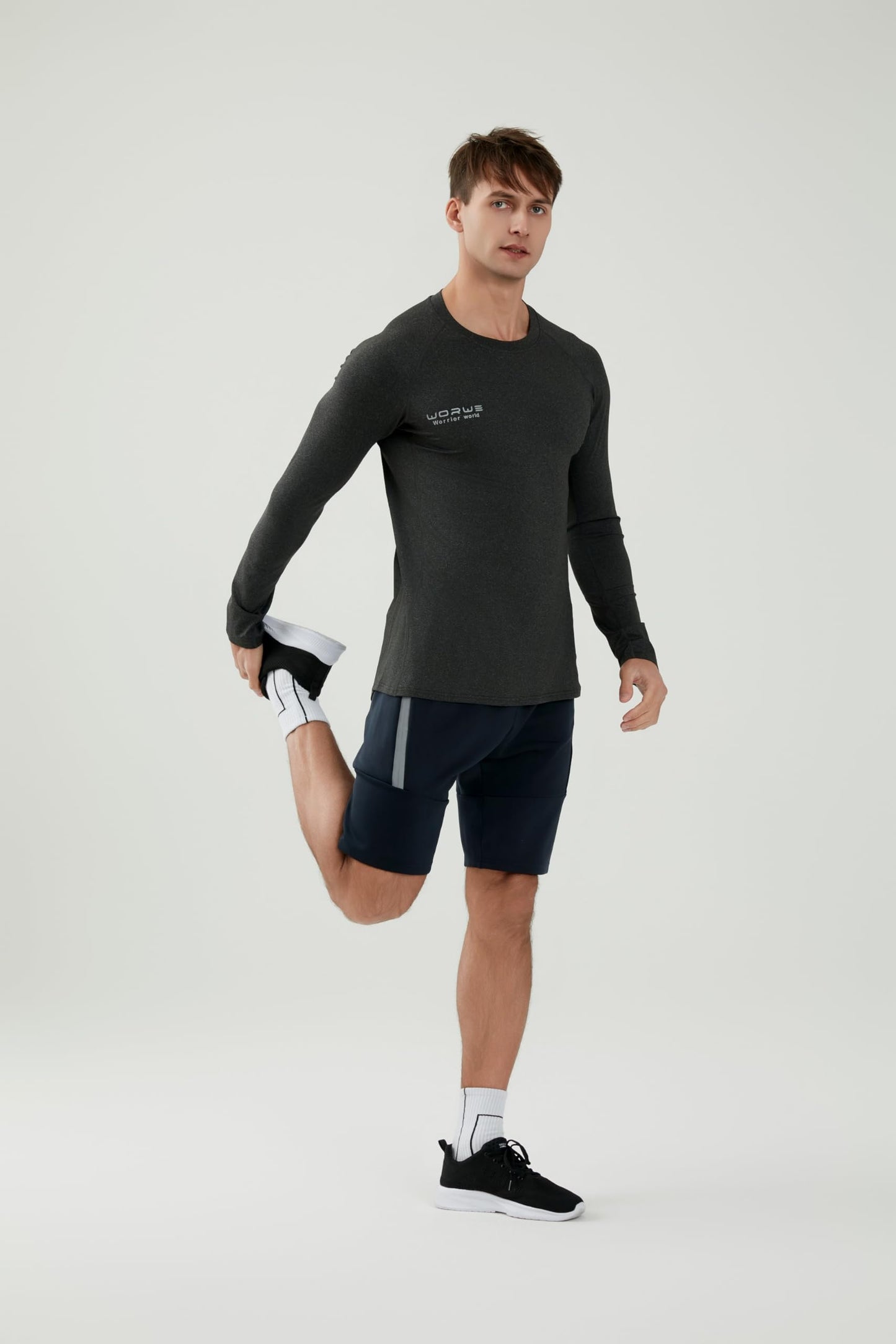 WORWE Camiseta Manga Larga Hombre Entallado Cuerpo Termica Sports Fashion Secado rapido Transpirable Gym Fitness Running Gimnasio Moda-Deportiva Anti-UV Cuello Redondo Compresion