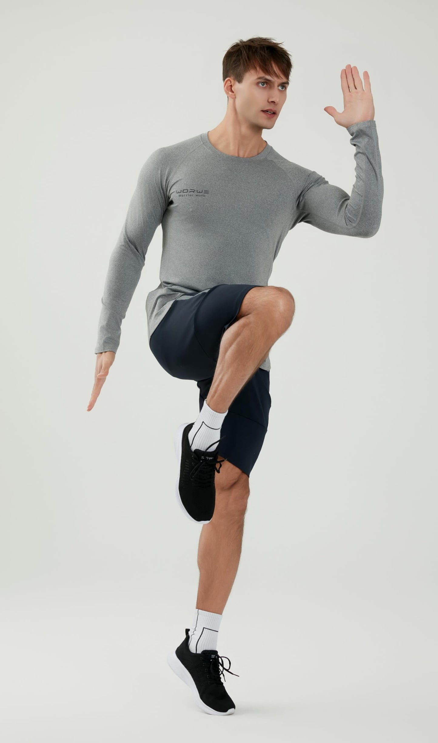 WORWE Camiseta Manga Larga Hombre Entallado Cuerpo Termica Sports Fashion Secado rapido Transpirable Gym Fitness Running Gimnasio Moda-Deportiva Anti-UV Cuello Redondo Compresion