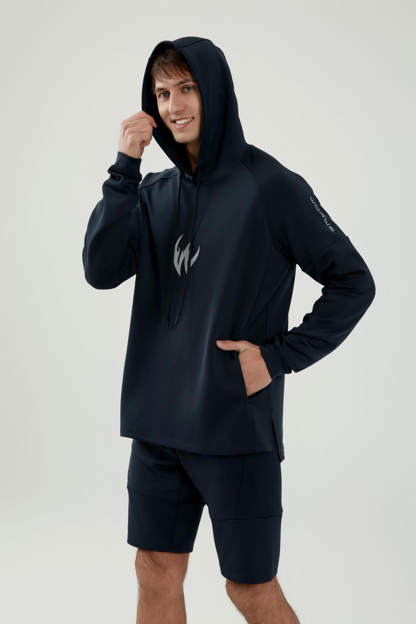 WORWE Sudadera Manga Larga con Capucha Hombre termica Secado rapido Gym Moda Deportiva Anti-UV Transpirable versión Suelto Oversize Nuevo Tejido de Alto Rendimiento