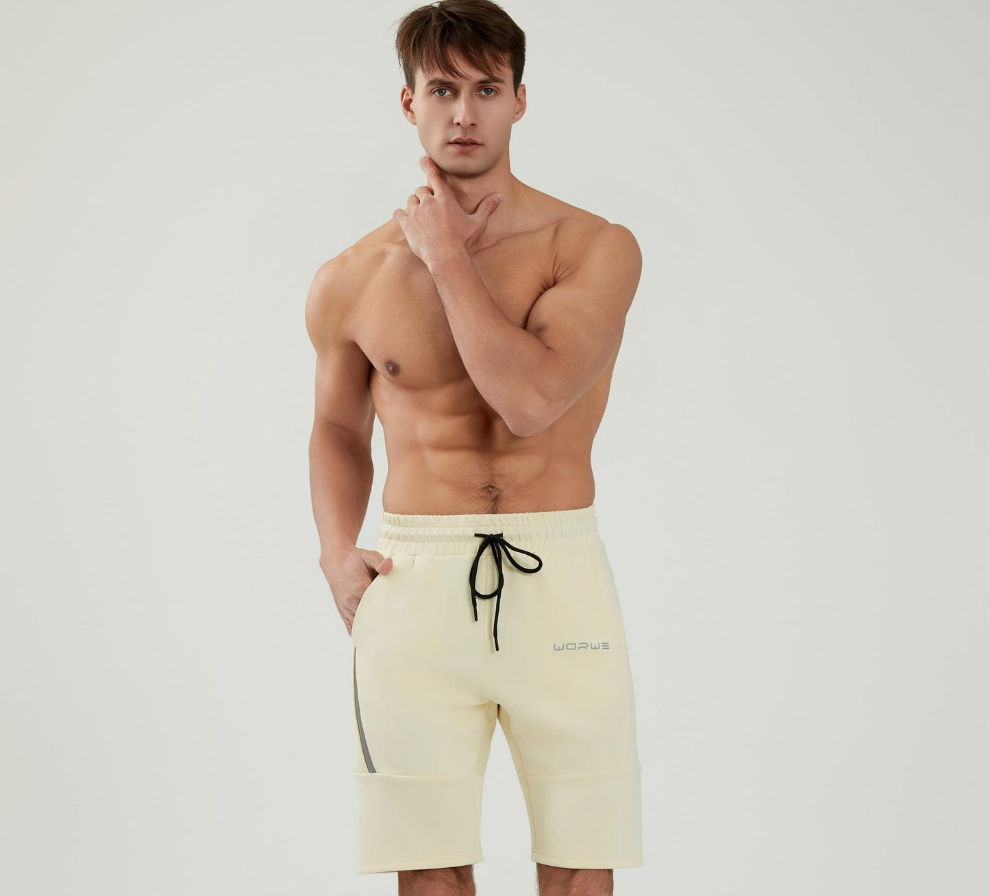 WORWE Pantalones Cortos para Hombre de Entrenamiento con Bolsillos con Cremallera para Correr, Gimnasio, Yoga, Crossfit