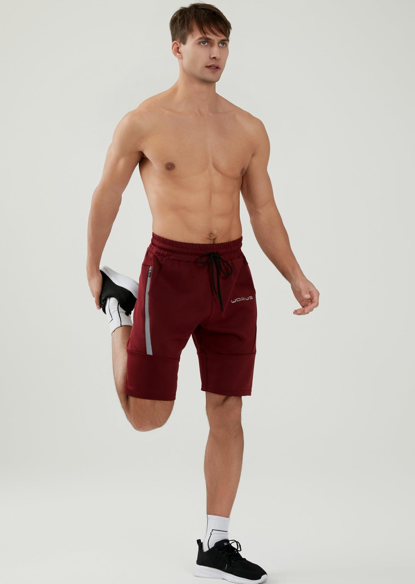 WORWE Pantalones Cortos para Hombre de Entrenamiento con Bolsillos con Cremallera para Correr, Gimnasio, Yoga, Crossfit