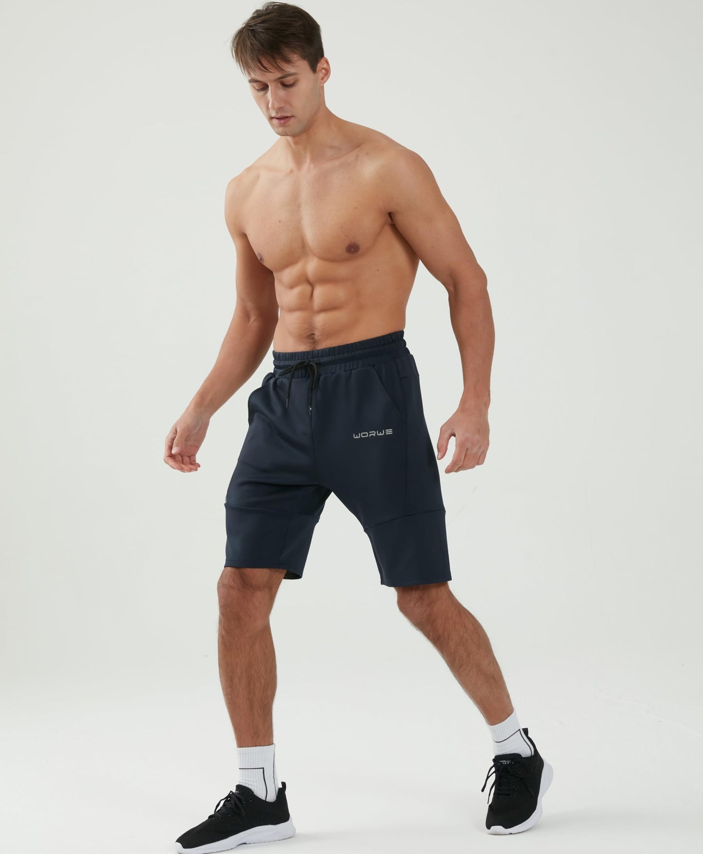 WORWE Pantalones Cortos para Hombre de Entrenamiento con Bolsillos con Cremallera para Correr, Gimnasio, Yoga, Crossfit
