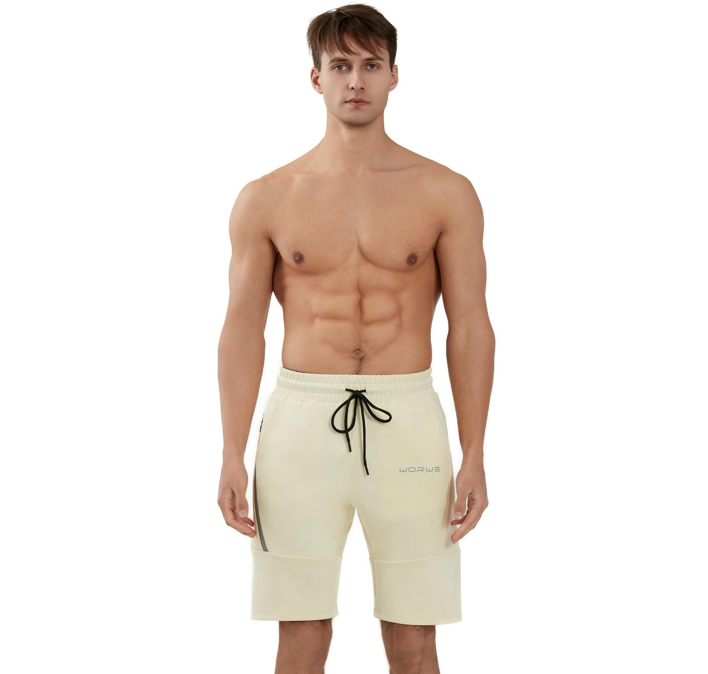WORWE Pantalones Cortos para Hombre de Entrenamiento con Bolsillos con Cremallera para Correr, Gimnasio, Yoga, Crossfit