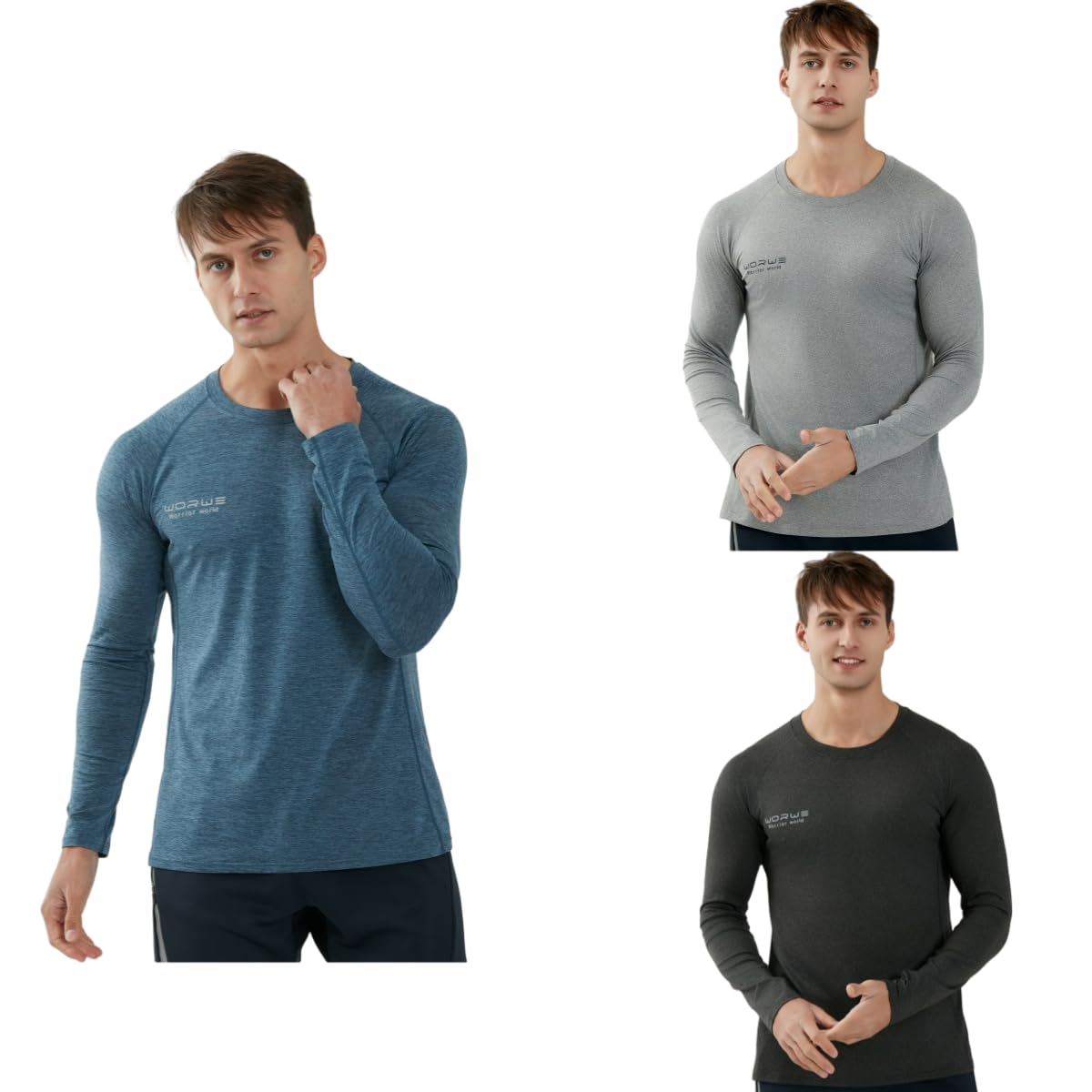 WORWE Camiseta Manga Larga Hombre Entallado Cuerpo Termica Sports Fashion Secado rapido Transpirable Gym Fitness Running Gimnasio Moda-Deportiva Anti-UV Cuello Redondo Compresion