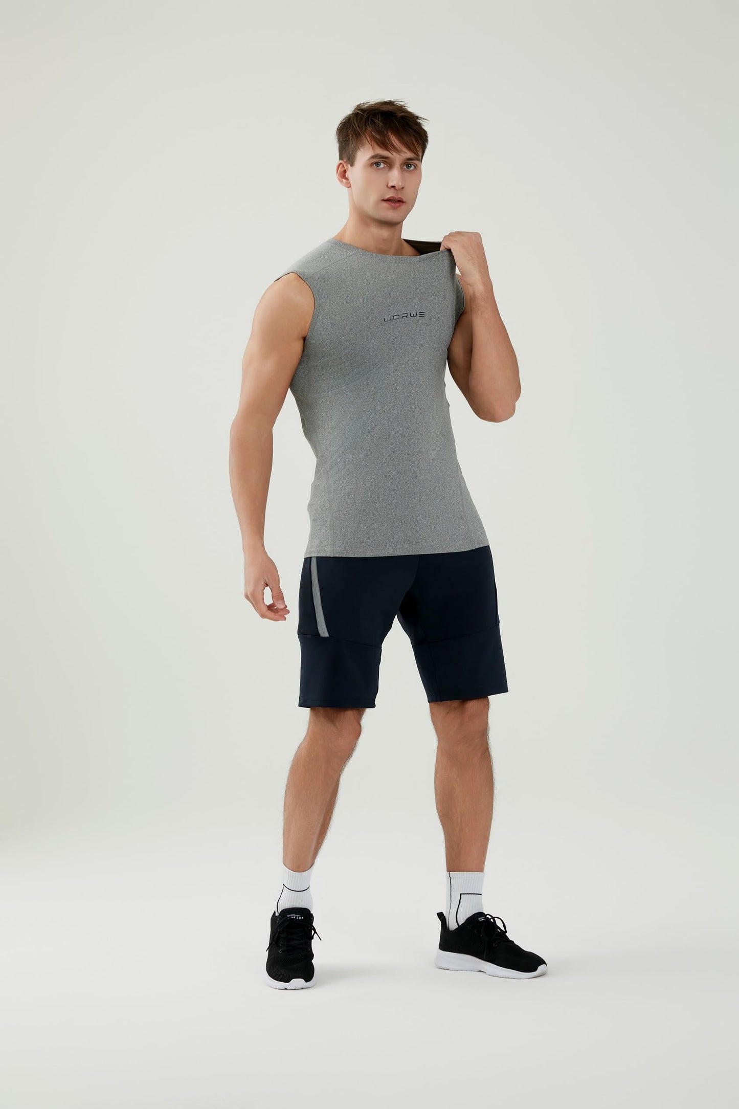 WORWE Camiseta sin Manga Hombre Compresion V-Cuello Deportiva-Moda Fitness Secado rapido Transpirable Anti-UV Tirante Top Cuello Pico