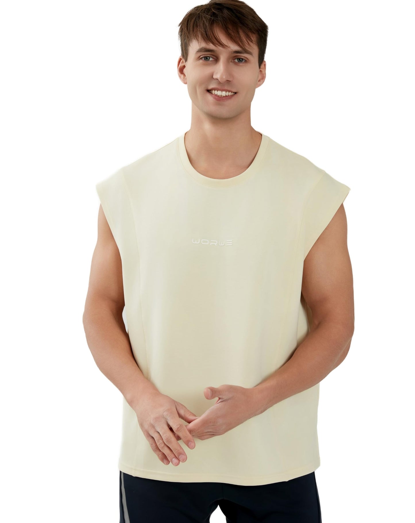 WORWE Camiseta sin Mangas para Hombre, Chaleco Tirante Entrenamiento, Gimnasio, Running, Peso, Crossfit,Verano Cuello Redondo,3D Logo,