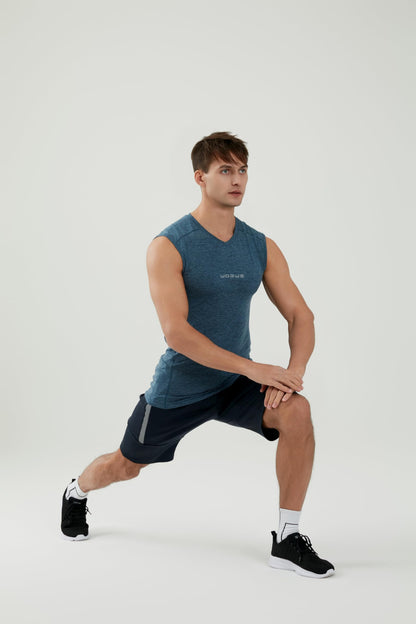 WORWE Camiseta sin Manga Hombre Compresion V-Cuello Deportiva-Moda Fitness Secado rapido Transpirable Anti-UV Tirante Top Cuello Pico