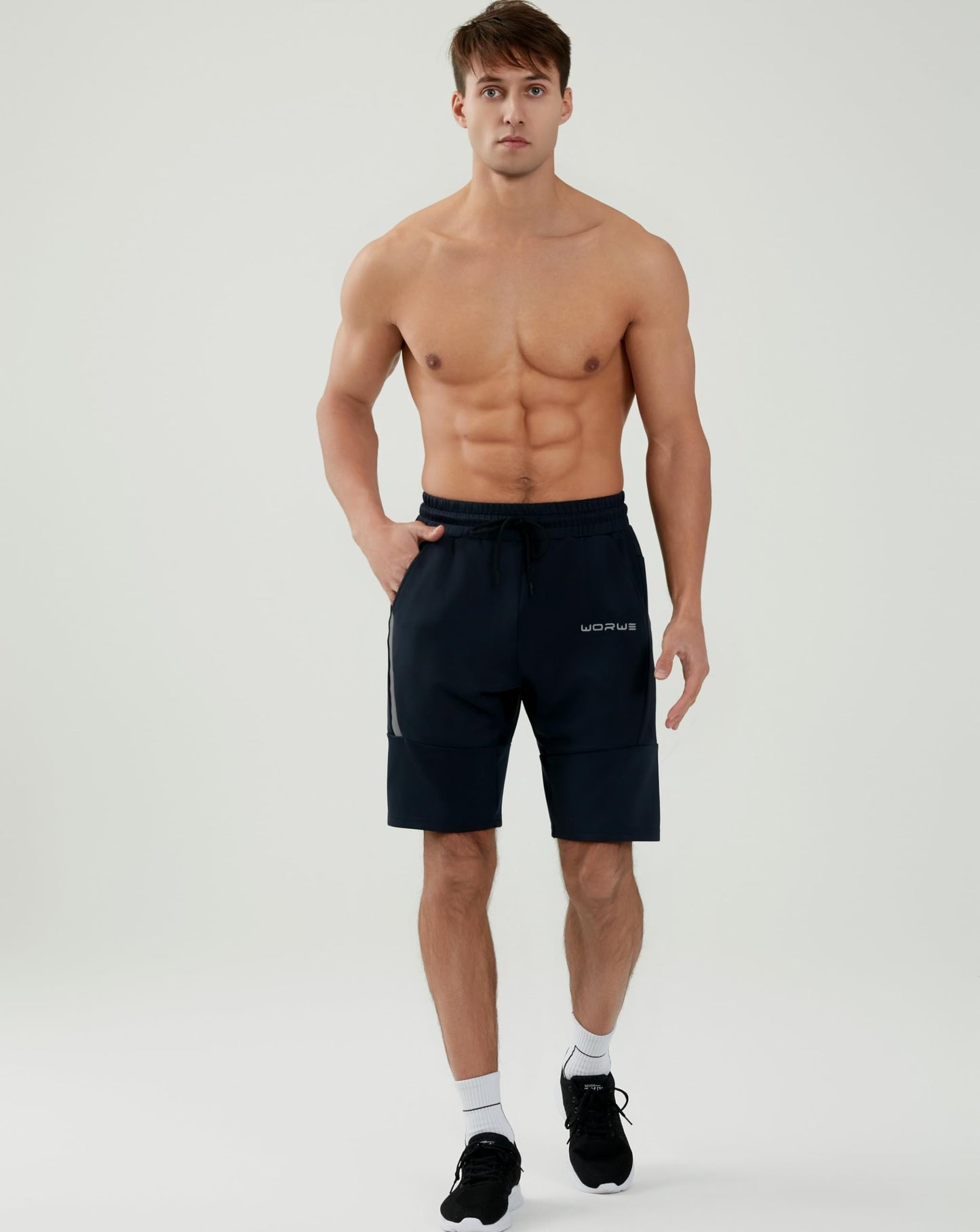 WORWE Pantalones Cortos para Hombre de Entrenamiento con Bolsillos con Cremallera para Correr, Gimnasio, Yoga, Crossfit