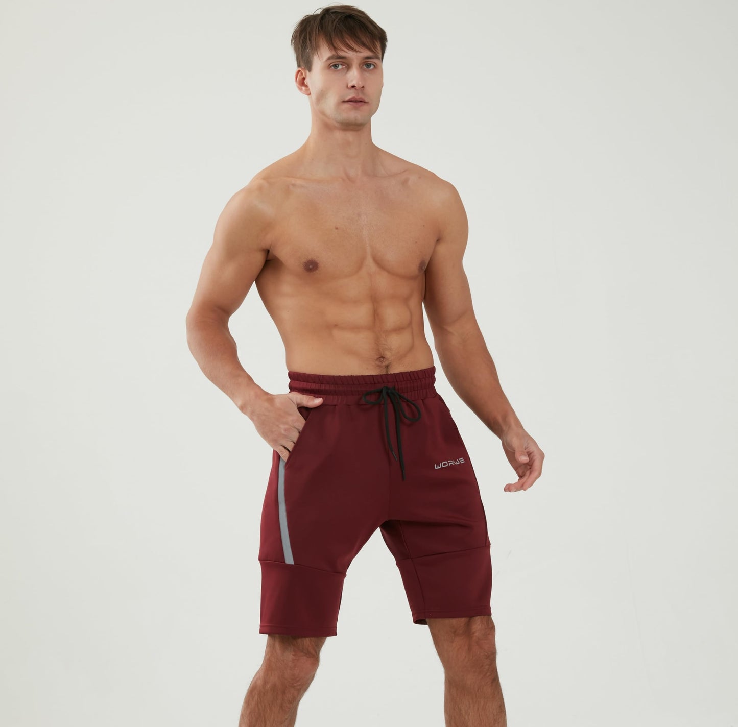 WORWE Pantalones Cortos para Hombre de Entrenamiento con Bolsillos con Cremallera para Correr, Gimnasio, Yoga, Crossfit