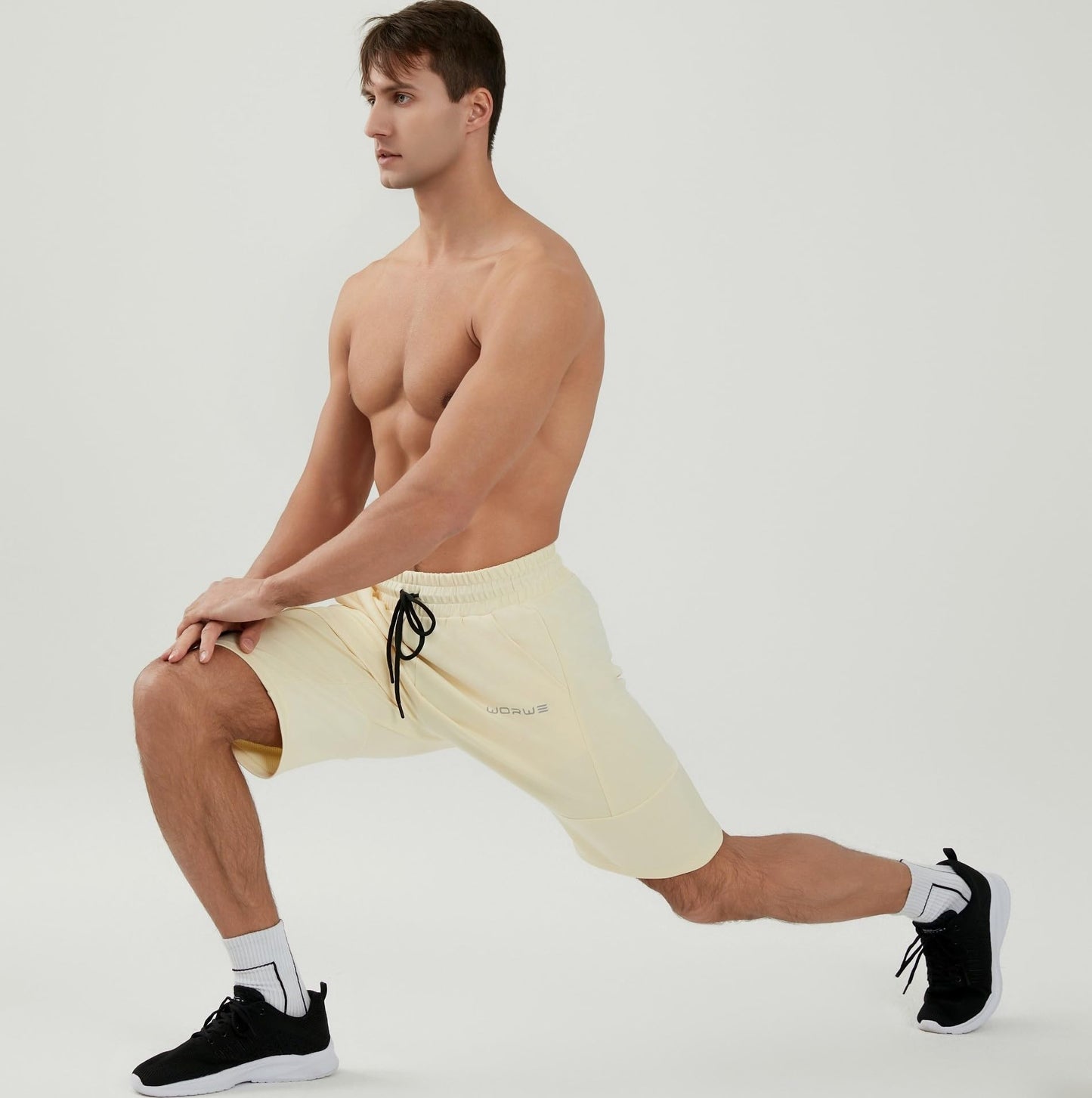 WORWE Pantalones Cortos para Hombre de Entrenamiento con Bolsillos con Cremallera para Correr, Gimnasio, Yoga, Crossfit