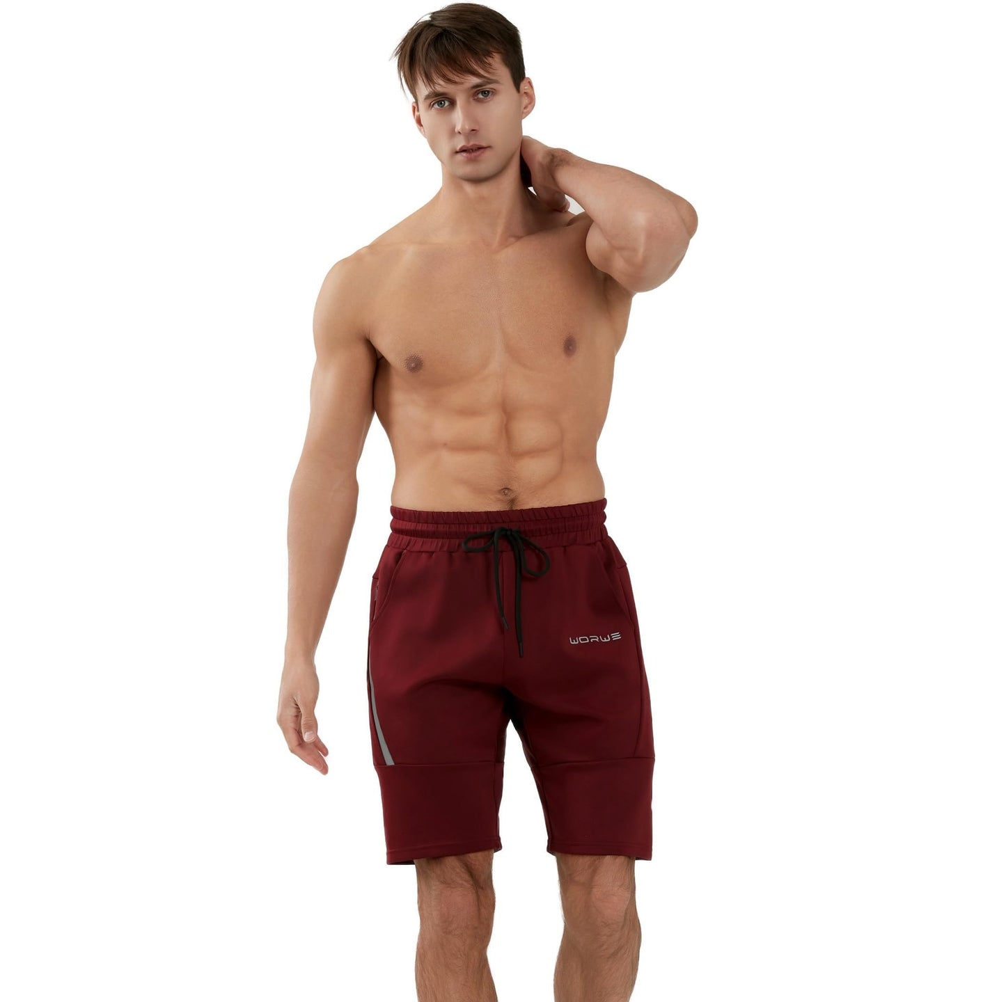 WORWE Pantalones Cortos para Hombre de Entrenamiento con Bolsillos con Cremallera para Correr, Gimnasio, Yoga, Crossfit