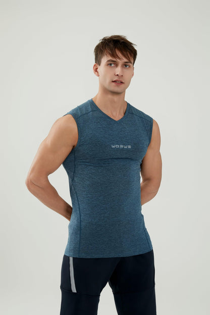 WORWE Camiseta sin Manga Hombre Compresion V-Cuello Deportiva-Moda Fitness Secado rapido Transpirable Anti-UV Tirante Top Cuello Pico