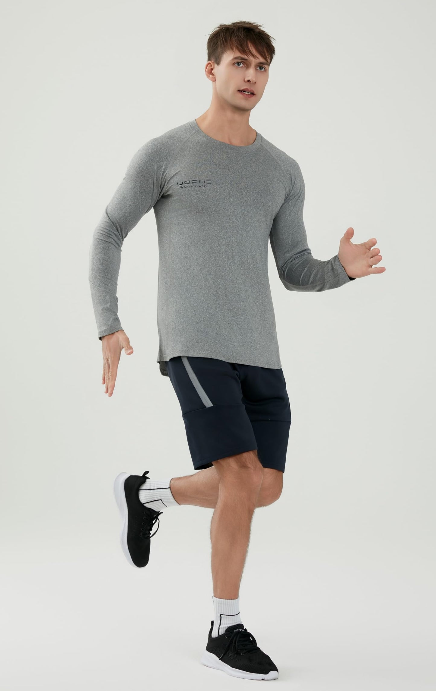 WORWE Camiseta Manga Larga Hombre Entallado Cuerpo Termica Sports Fashion Secado rapido Transpirable Gym Fitness Running Gimnasio Moda-Deportiva Anti-UV Cuello Redondo Compresion