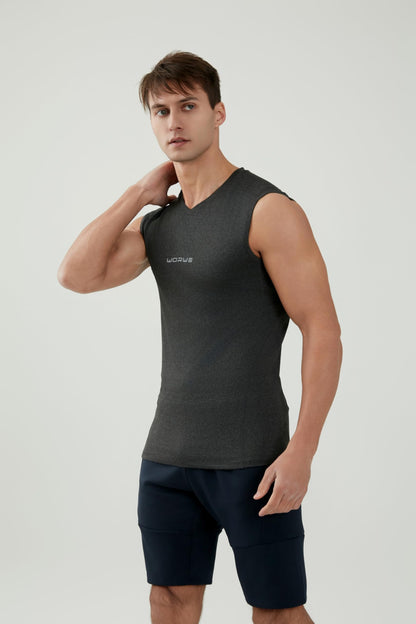 WORWE Camiseta sin Manga Hombre Compresion V-Cuello Deportiva-Moda Fitness Secado rapido Transpirable Anti-UV Tirante Top Cuello Pico