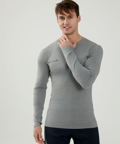 WORWE Camiseta Compresion Manga Larga Hombre Termica Cuello-V Moda-Deportiva Secado rapido Transpirable Fitness Running Anti-UV