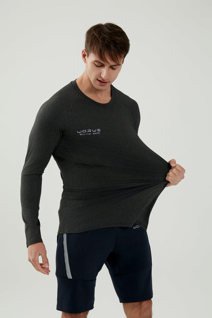 WORWE Camiseta Manga Larga Hombre Entallado Cuerpo Termica Sports Fashion Secado rapido Transpirable Gym Fitness Running Gimnasio Moda-Deportiva Anti-UV Cuello Redondo Compresion