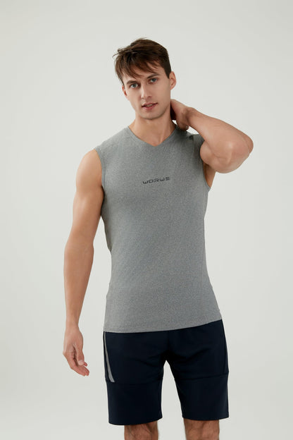 WORWE Camiseta sin Manga Hombre Compresion V-Cuello Deportiva-Moda Fitness Secado rapido Transpirable Anti-UV Tirante Top Cuello Pico