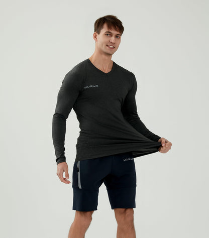 WORWE Camiseta Compresion Manga Larga Hombre Termica Cuello-V Moda-Deportiva Secado rapido Transpirable Fitness Running Anti-UV