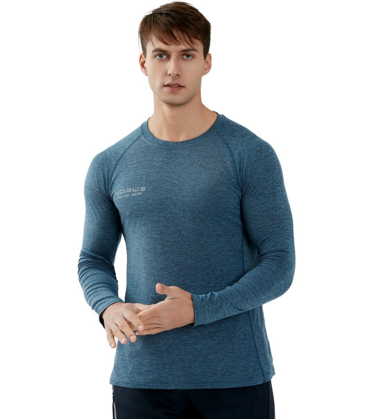 WORWE Camiseta Manga Larga Hombre Entallado Cuerpo Termica Sports Fashion Secado rapido Transpirable Gym Fitness Running Gimnasio Moda-Deportiva Anti-UV Cuello Redondo Compresion