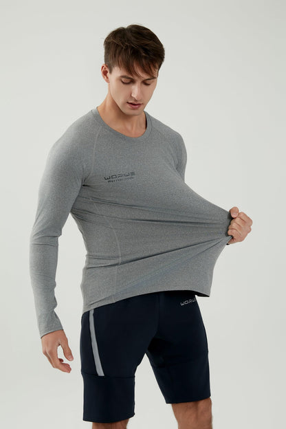 WORWE Camiseta Manga Larga Hombre Entallado Cuerpo Termica Sports Fashion Secado rapido Transpirable Gym Fitness Running Gimnasio Moda-Deportiva Anti-UV Cuello Redondo Compresion