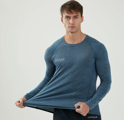 WORWE Camiseta Manga Larga Hombre Entallado Cuerpo Termica Sports Fashion Secado rapido Transpirable Gym Fitness Running Gimnasio Moda-Deportiva Anti-UV Cuello Redondo Compresion