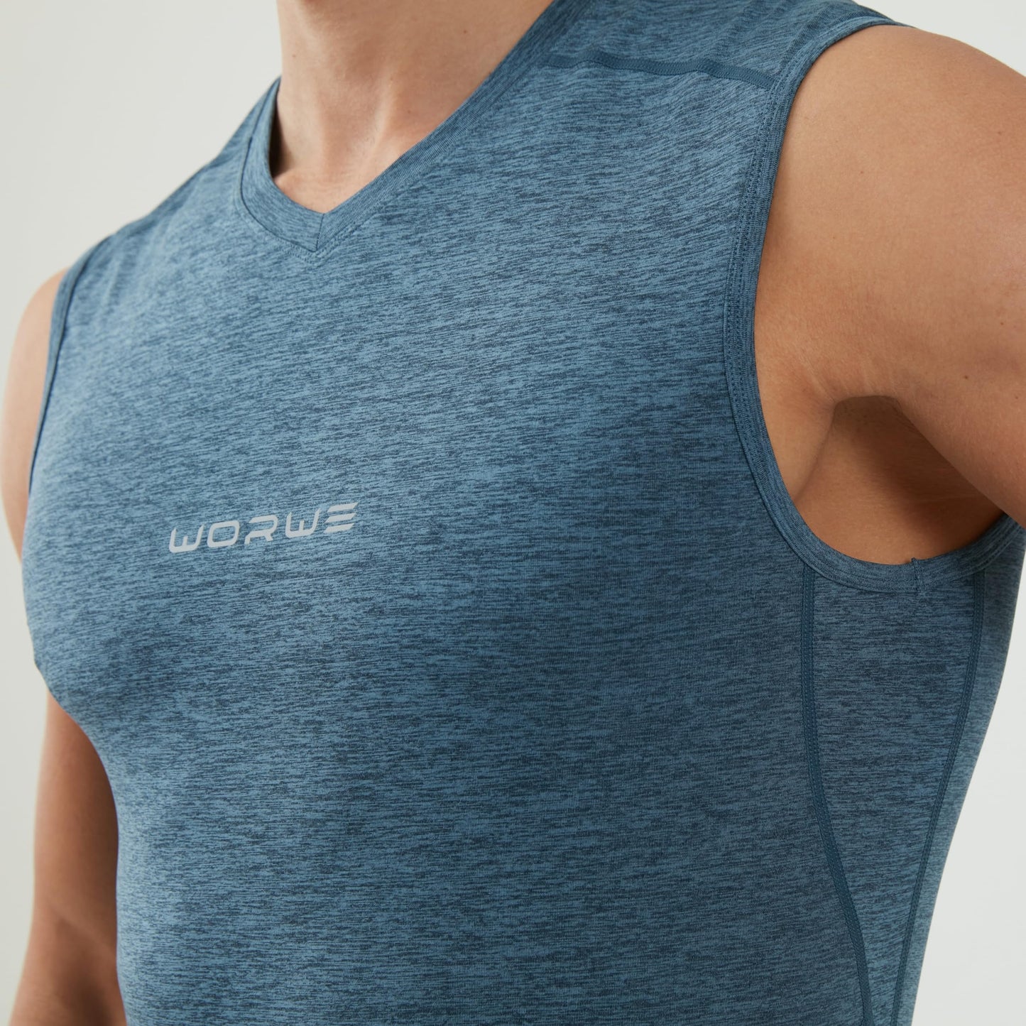 WORWE Camiseta sin Manga Hombre Compresion V-Cuello Deportiva-Moda Fitness Secado rapido Transpirable Anti-UV Tirante Top Cuello Pico